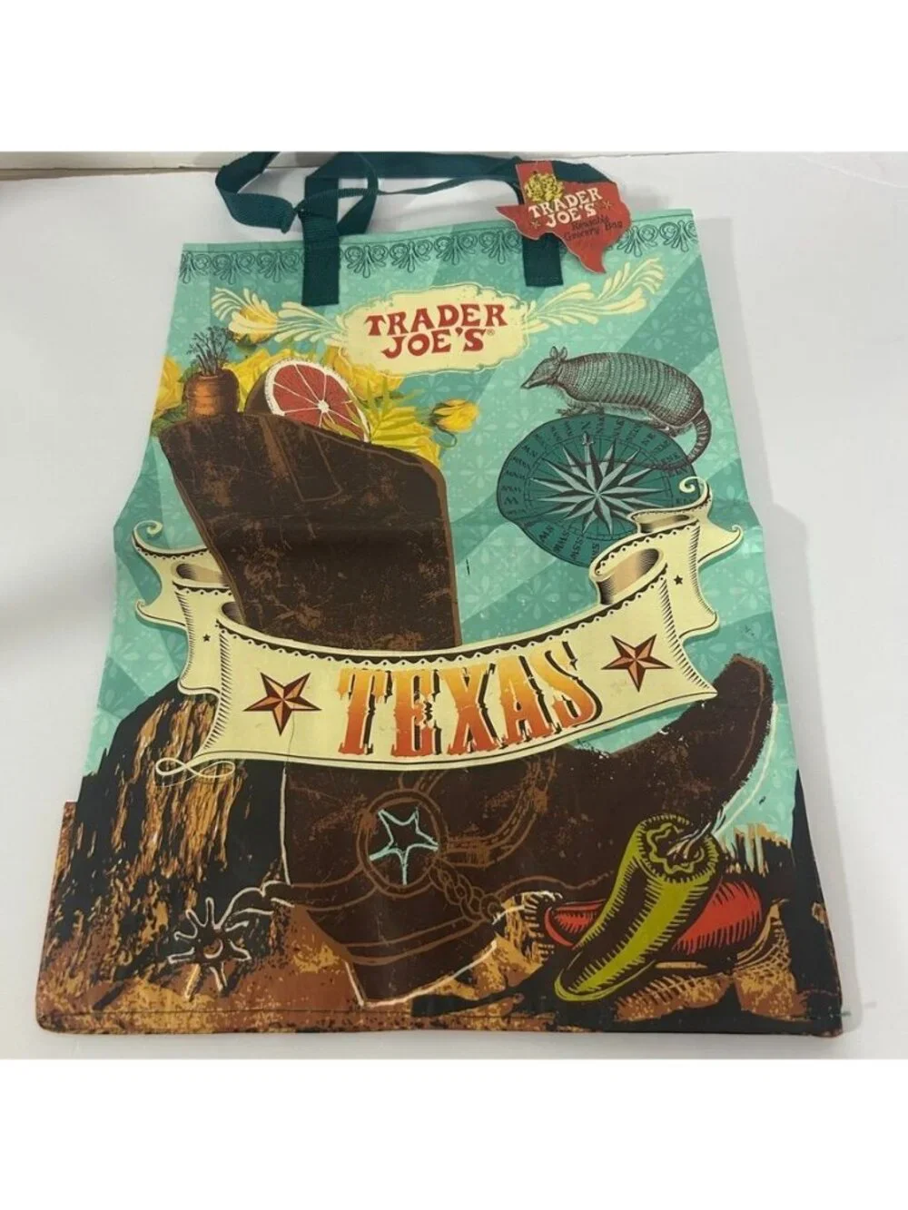 Trader Joes Texas Reusable Grocery Bag Armadillo Boot Design 16